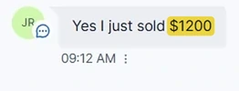 Client message: just sold $1200