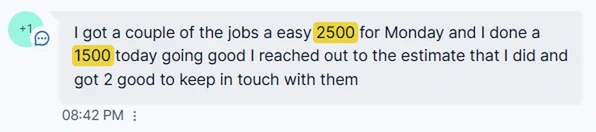 Client message: got a couple of jobs, a 2500 job and a 1500 job